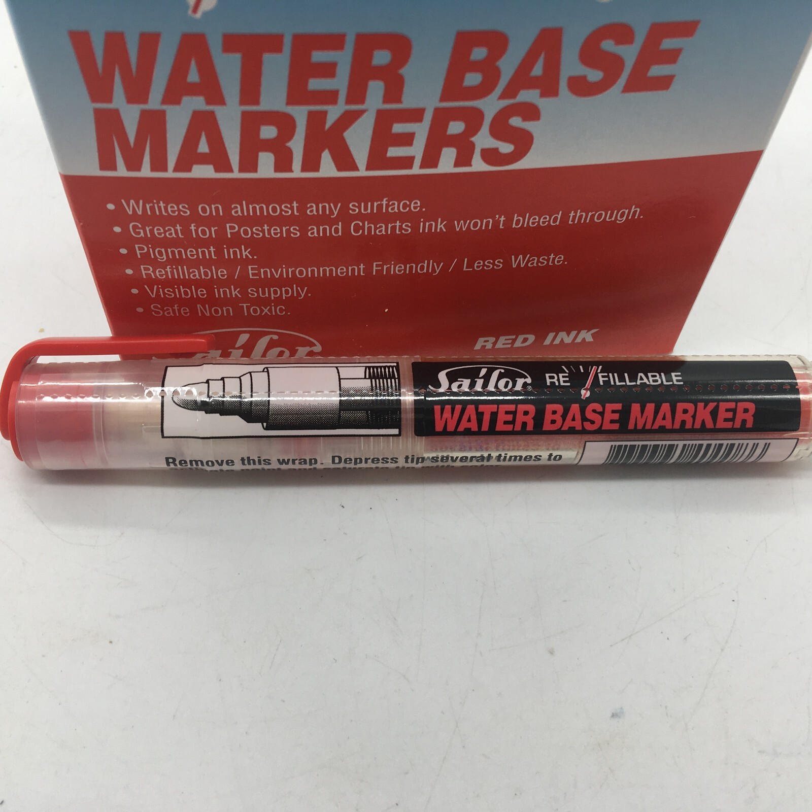 RED Sailor Refillable Water based Markers Sealed New In Box of 10