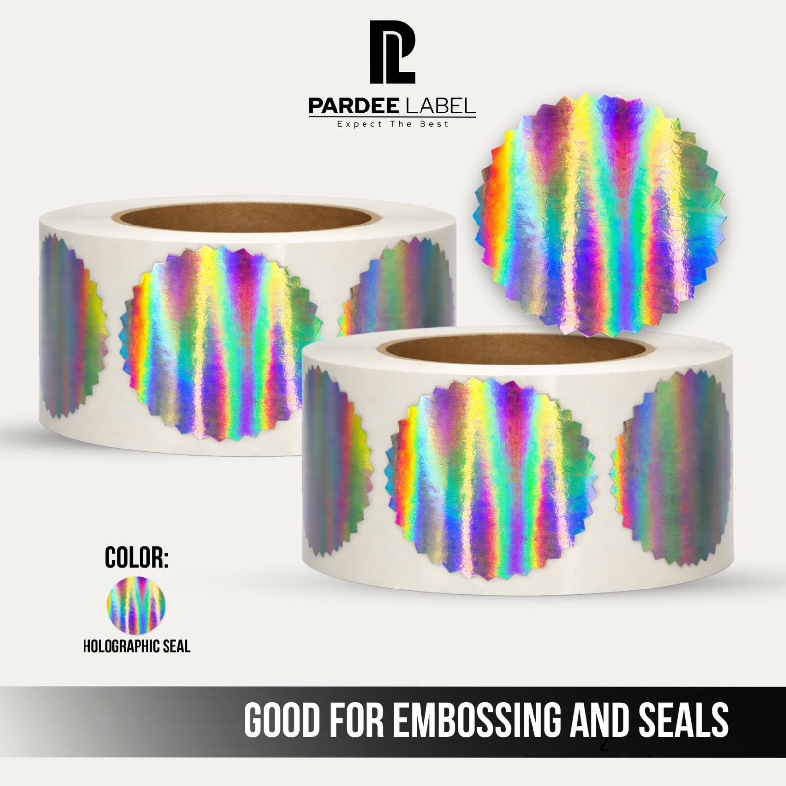 Holographic Starburst Seal Stickers 2″ | 250 Labels Per Roll | Embossing