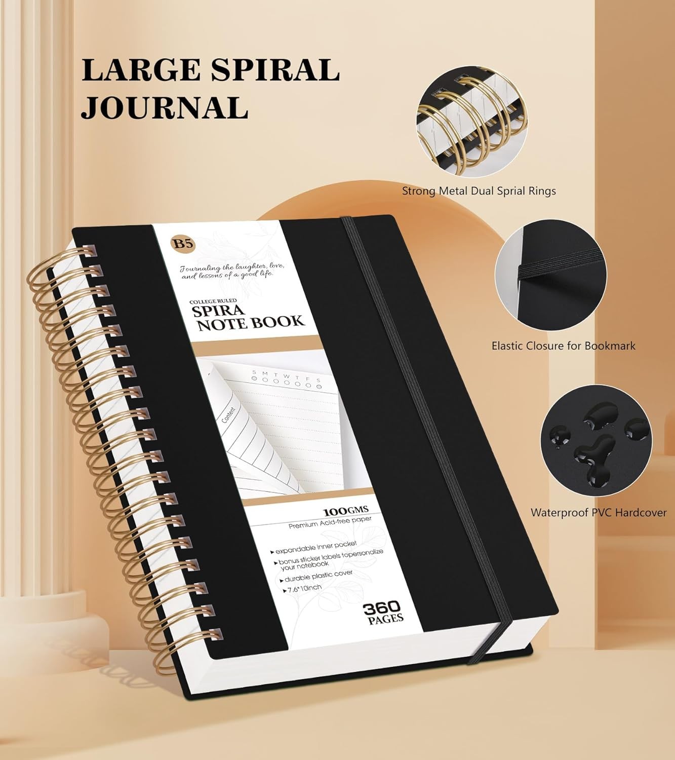 Spiral Notebook Journal, 360 Pages College Ruled Notebooks, Lined Thick Journals