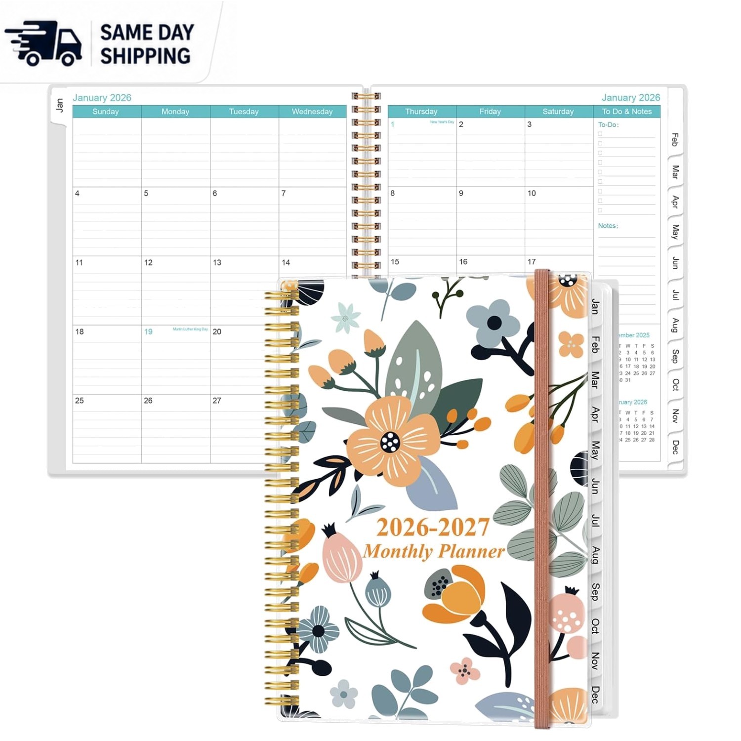 9″ x 11″ Planner with Tabs: 18- Daily Organizer and Inner Pocket