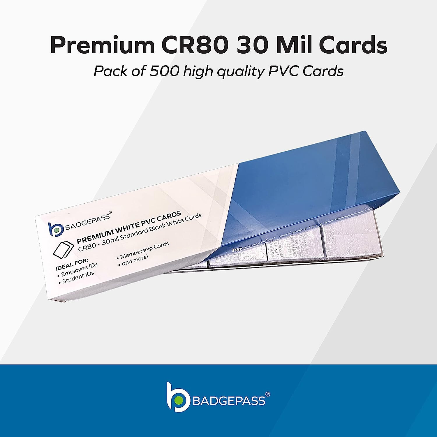 BadgePass Premium Blank PVC Cards for ID Card Printers – Pack of 500 – Graphic Q