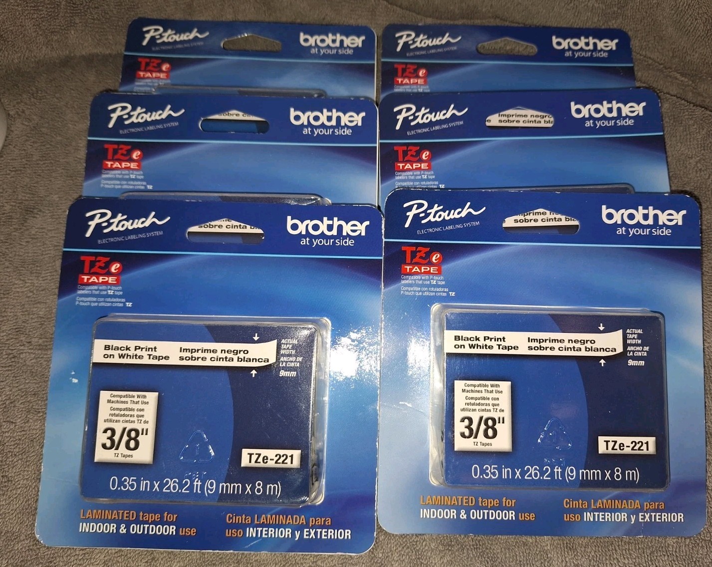 ** 6 Pack** Brother P-Touch TZe-221 BLACK/ WHITE Tape 3/8″ X 26.2′ TZe221 PTouch