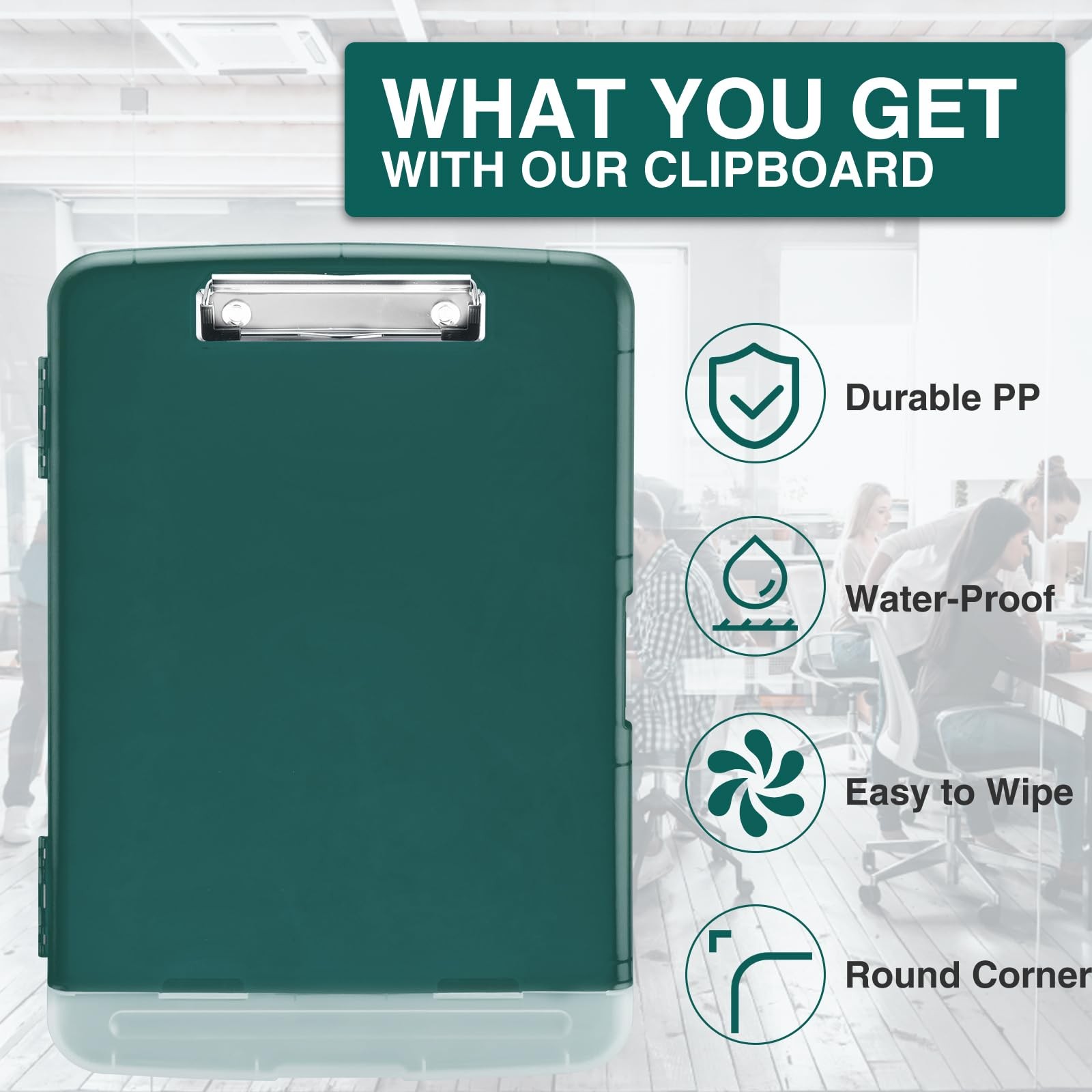 Sooez Clipboards with Storage, High Capacity Clip Boards 8.5×11 Dark Green