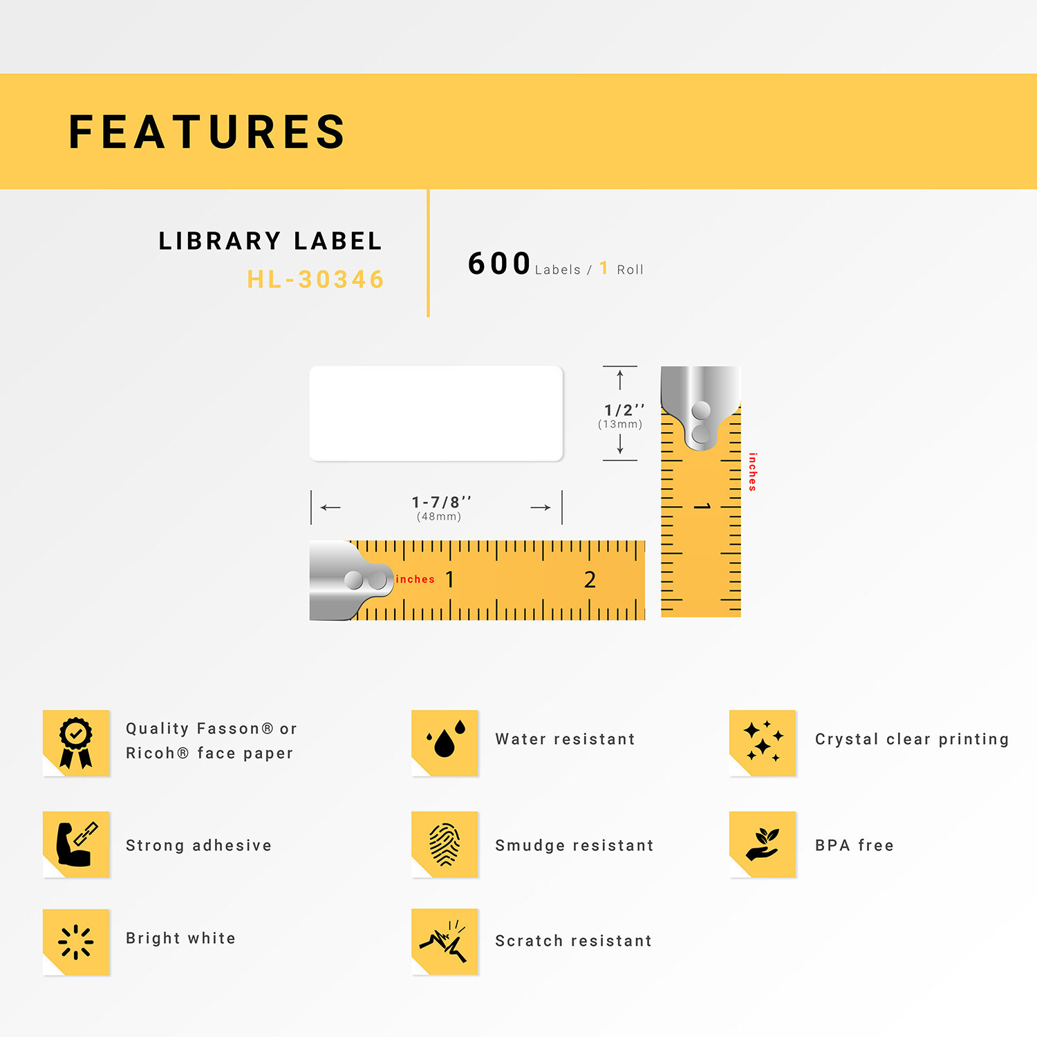 24 Rolls, 600 labels per roll Dymo Compatible 30346 Library Labels 1/2”x1-7/8″