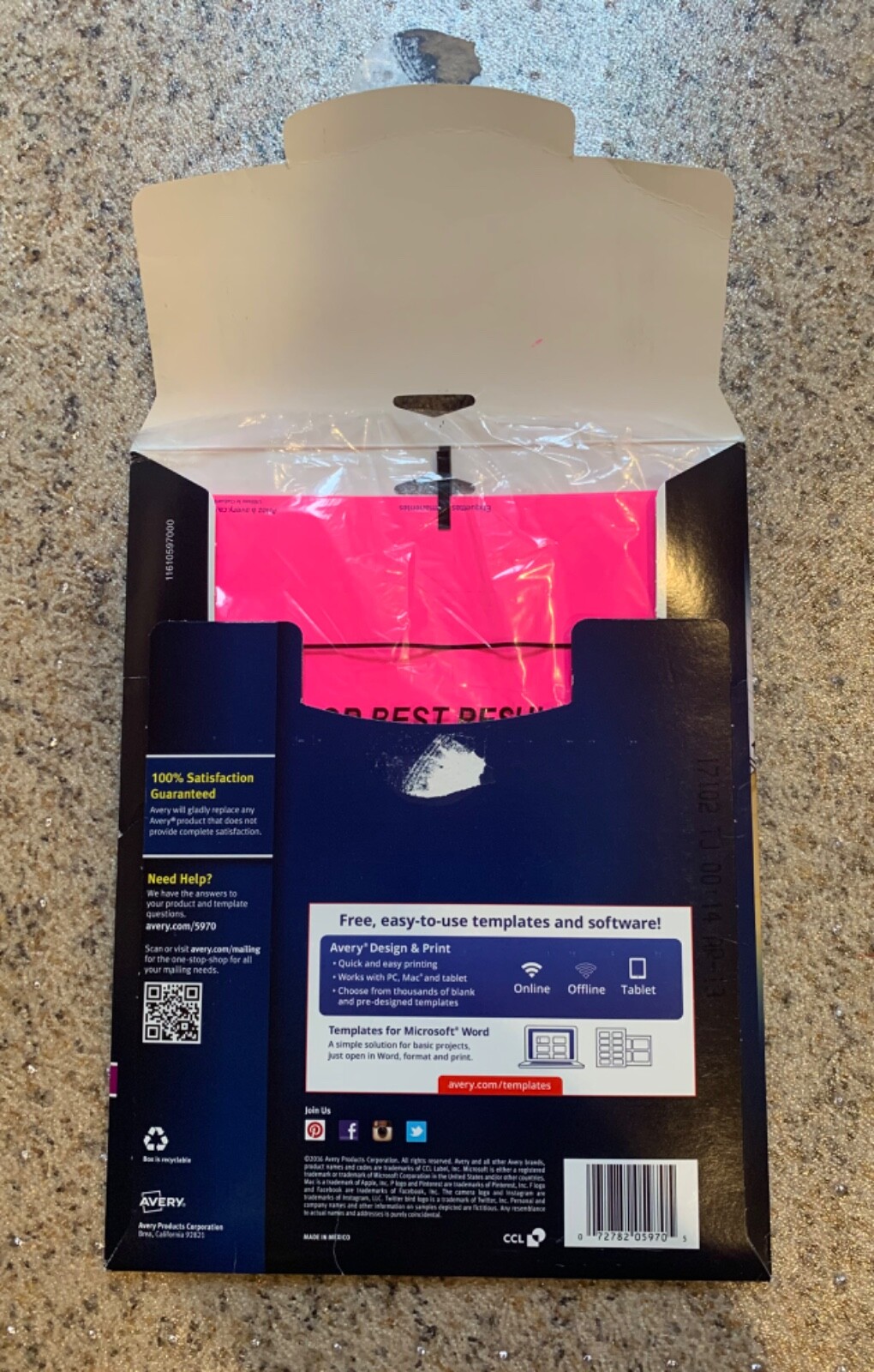 Avery 5970 Neon Magenta & 5972 Yellow sticker labels 1″ x 2 5/8″ see description