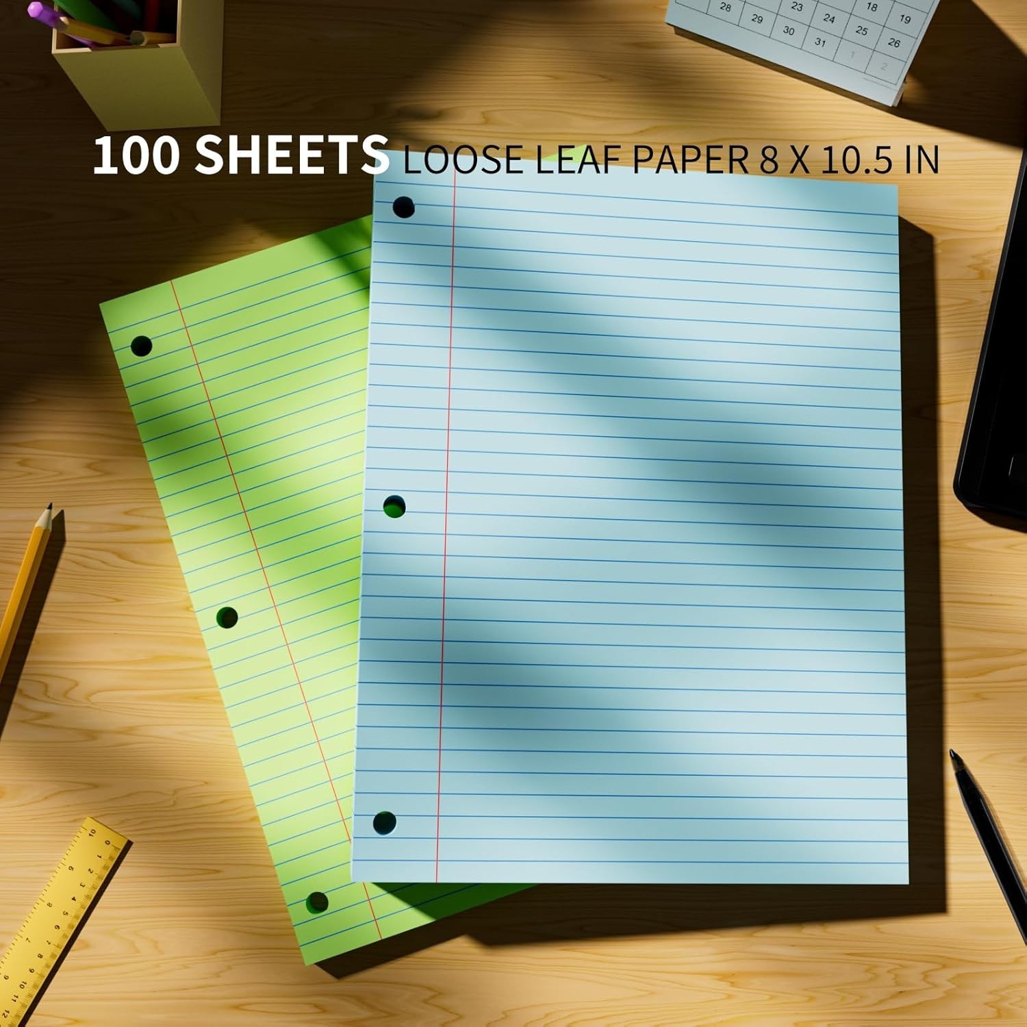500 Sheets Loose Leaf Paper 8″ x 10.5″ Colored Filler Paper College Ruled 3-H…