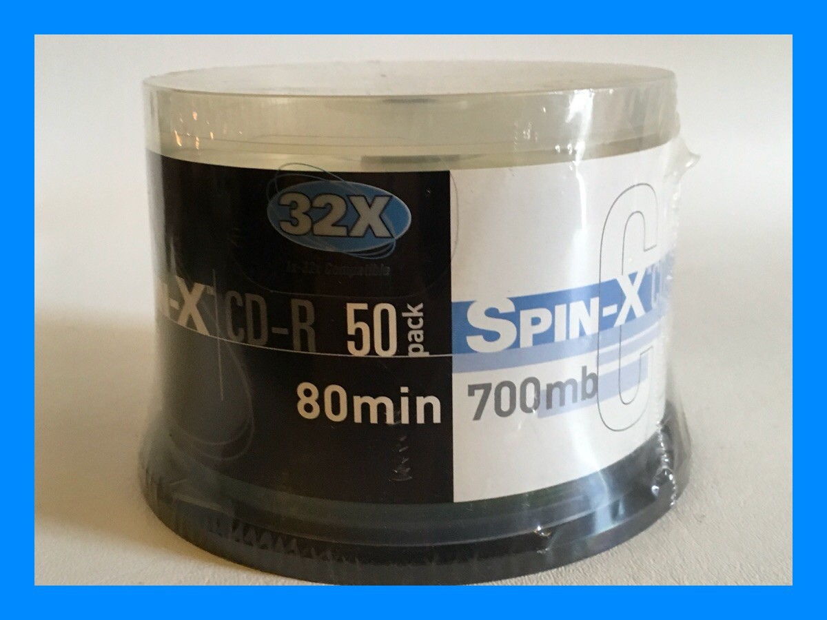 Spin-X CD-R Recordable Discs – 50 Count – 80 Min/700 MB – New, Sealed