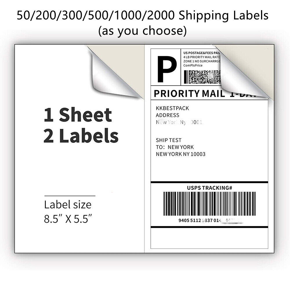 8.5×5.5 Shipping Labels Half Sheet Self Adhesive 2 Per Sheet Blank Laser Ink Jet
