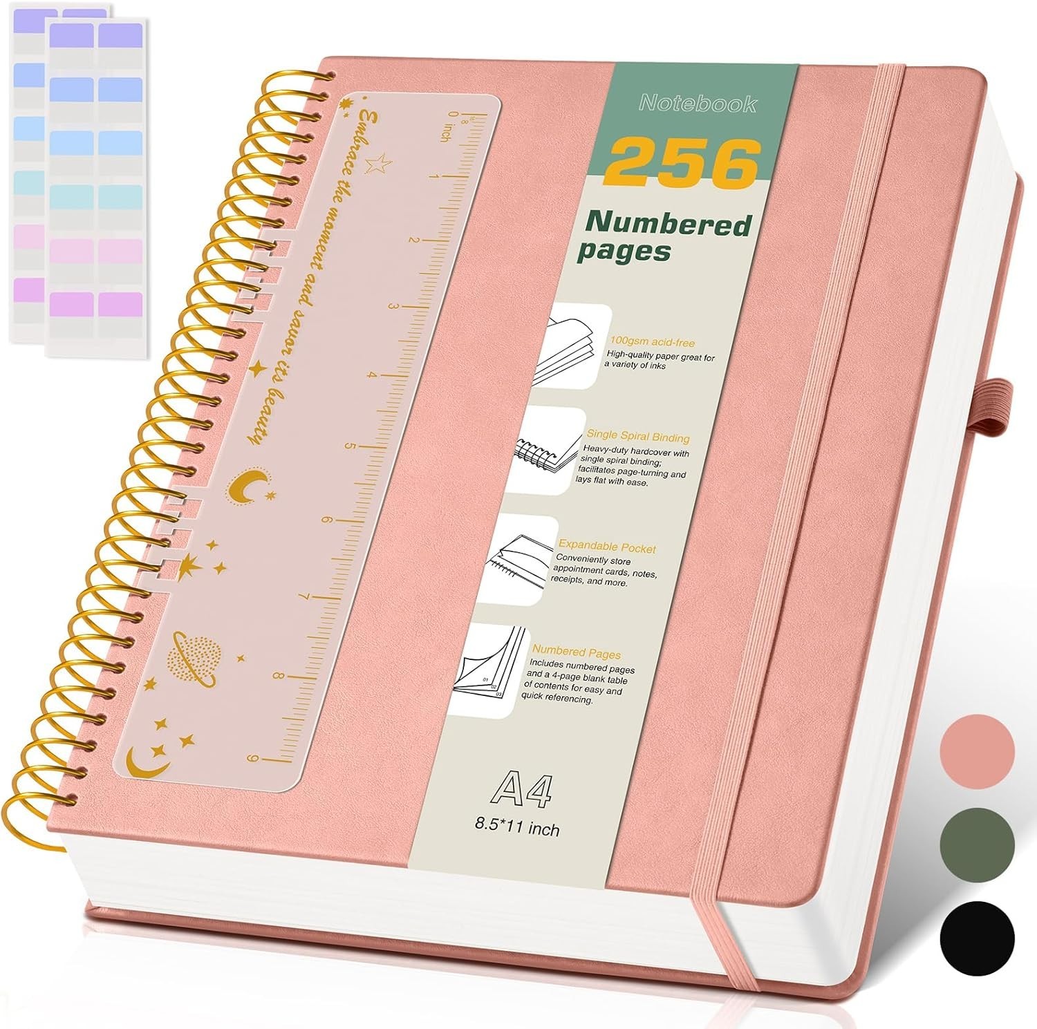 A4 Spiral Notebook Journal 8.5” x 11”, 256 Numbered Pages Hardcover Leather J…