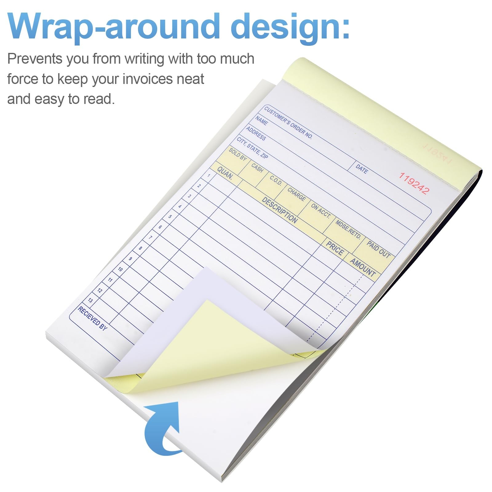 4Pack Sales Order Book 2-Part Carbonless Receipt Book Carbon Copy Small Business