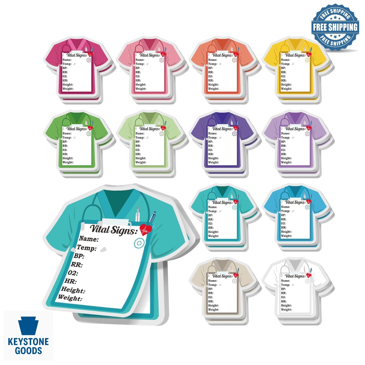 Colorful Clothes-Shaped Nurse Vital Signs Sticky Notes (24 Pack)