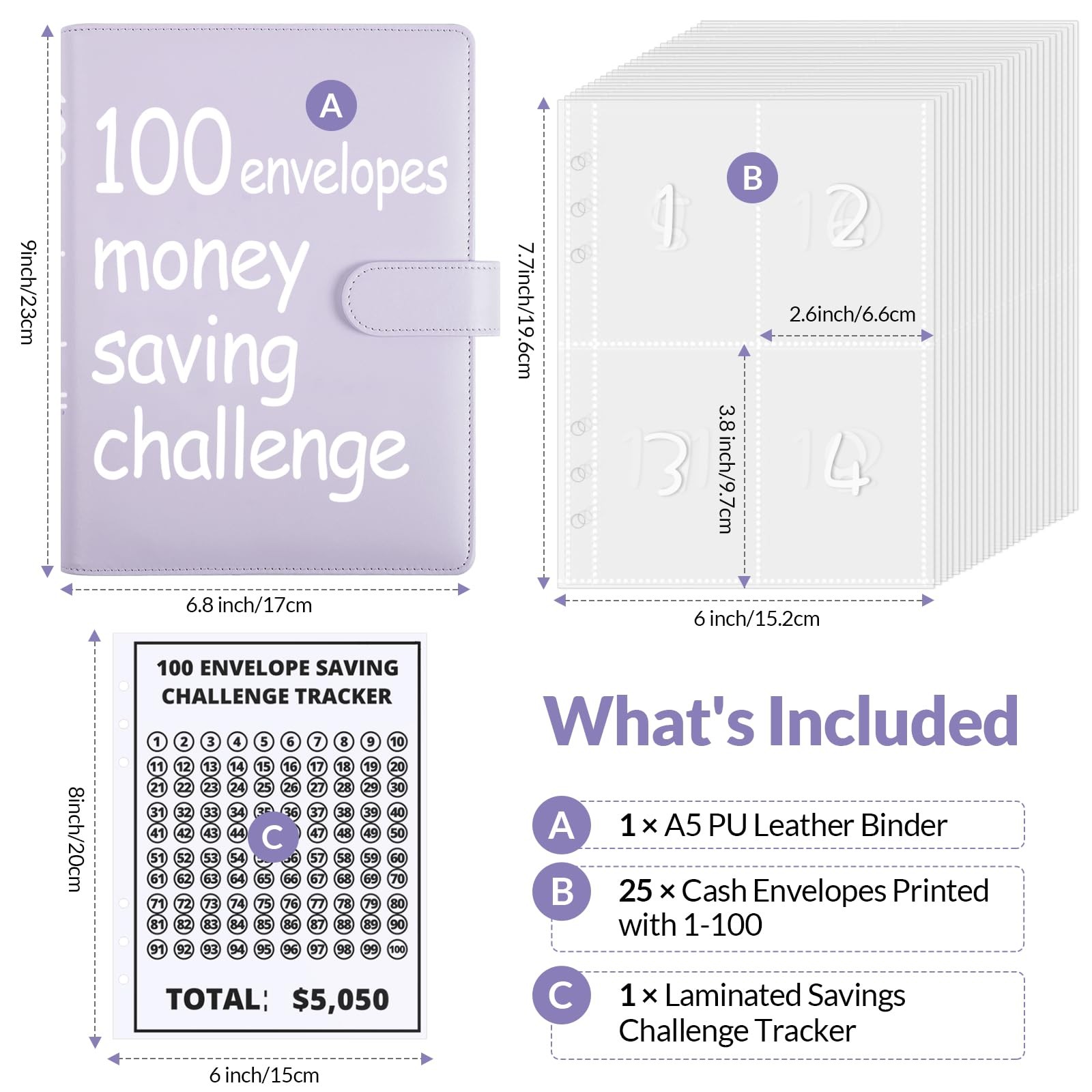 100 Envelopes Money Savin Challenge Binder, A5 Money Saving Budget Binder wit…