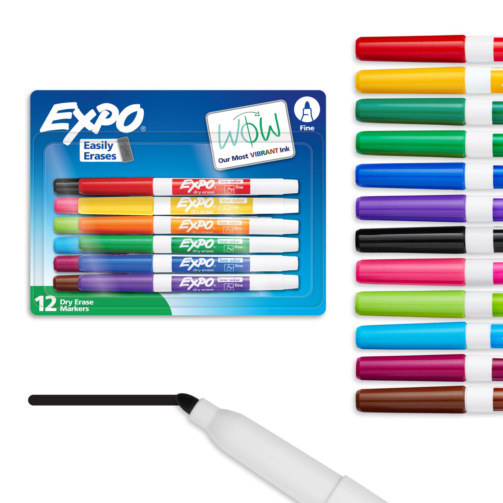 EXPO Dry Erase Markers, Low Odor Ink, Assorted 1 Count (Pack of 12),