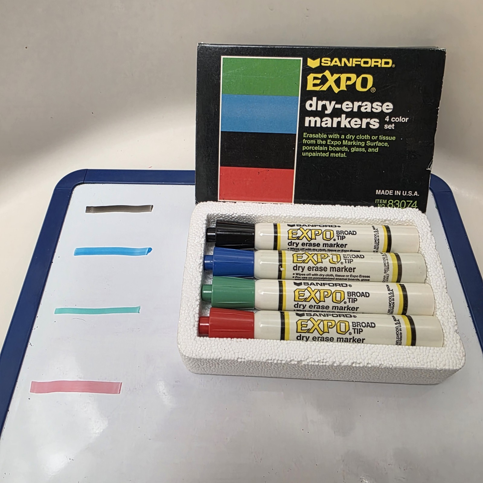 Vintage Expo Dry Erase Sanford Markers Set Chisel Tip # 83074 USA 4 Color Set