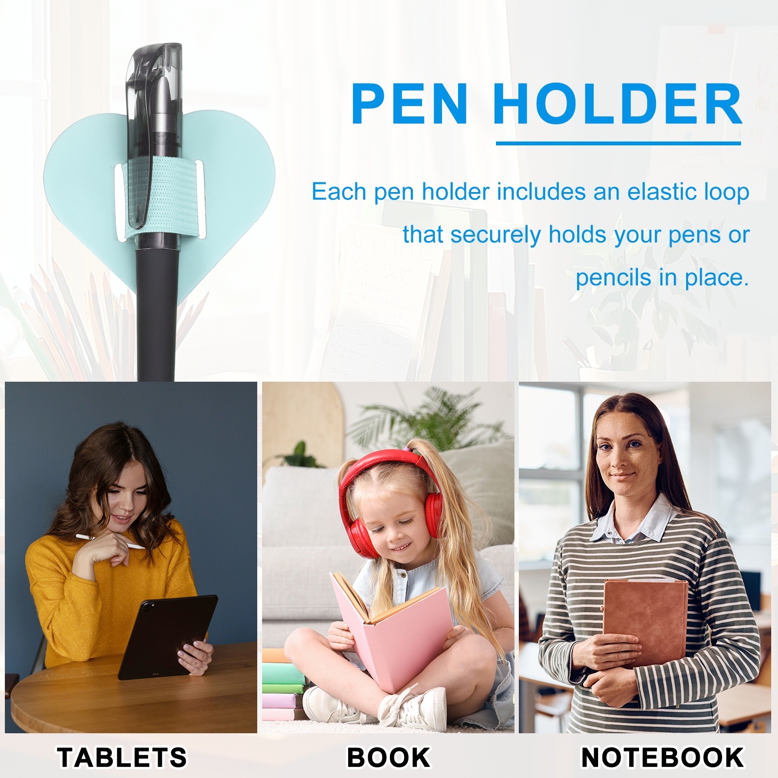 4 Pcs Heart Pen Loop Holder Self Adhesive(Pink/Purple/Green/Blue, Style 1)