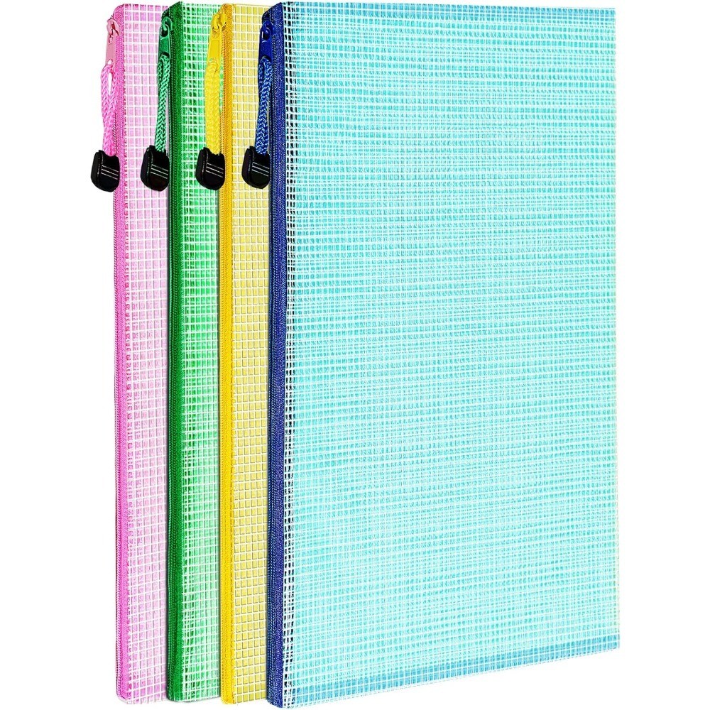 Mesh Zipper Pouch Bags 13.2×9.2 Inch 4 Pack Storage Organizer for Toys Puzzles