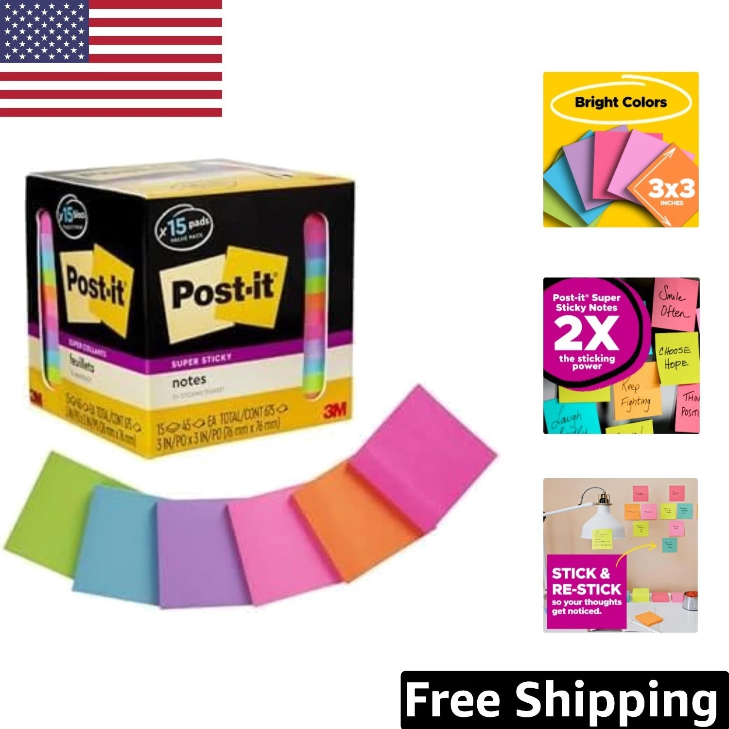 Multi-Color Super Sticky Notes – 90 Sheets, 2X Sticking Power for Maximum Impact