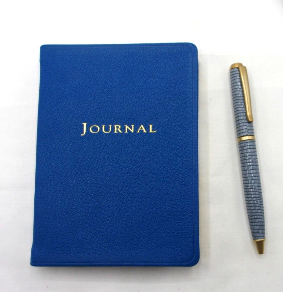 Journal 4×6″ Goatskin Leather Cover 240 Lined Pages Graphic Image $60 BLUE