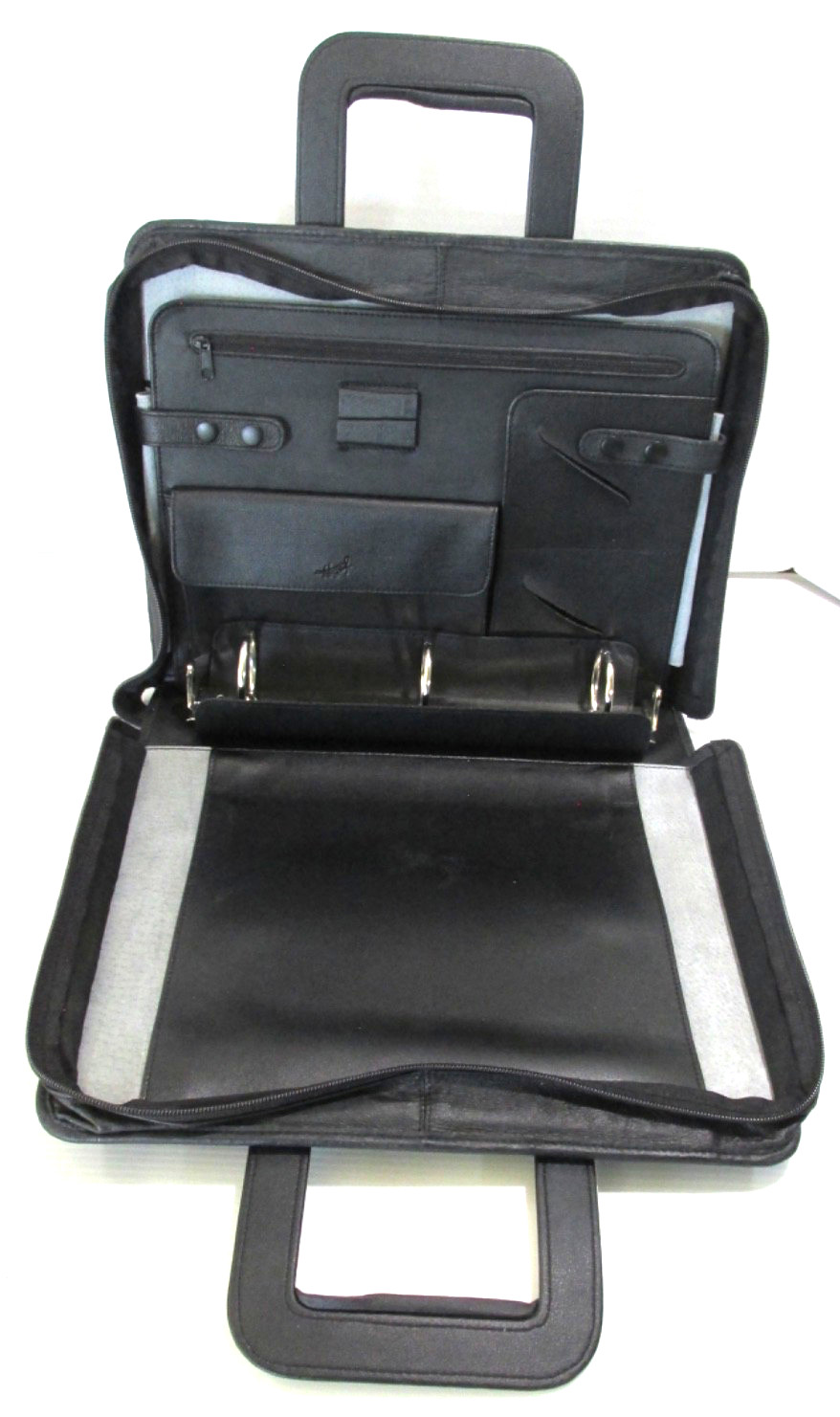 Hazel Zipper Brief Case Retractable Handles 3 Ring Binder 2” Pen Pockets Black