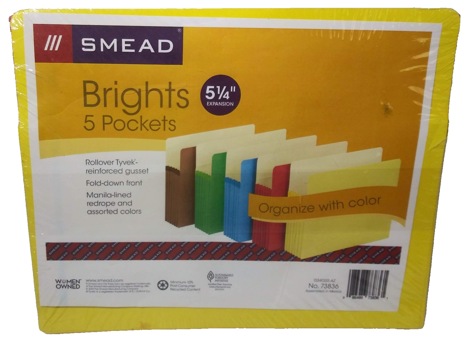 Smead Brights File Pockets Letter Size Assorted Colors 5/Pack (73892) – NEW!