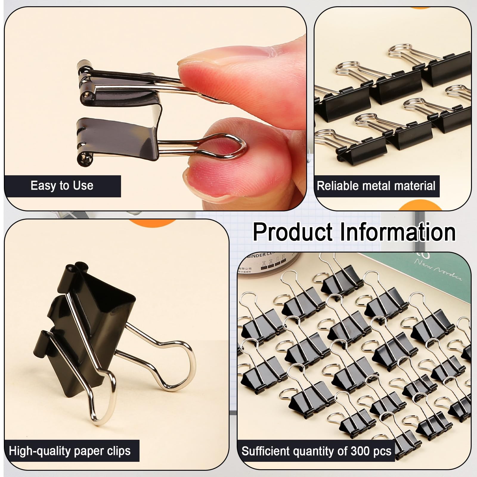 300 Pcs Binder Clips Assorted Sizes, 6 Sizes Jumbo, Large, Medium, Small, Min…