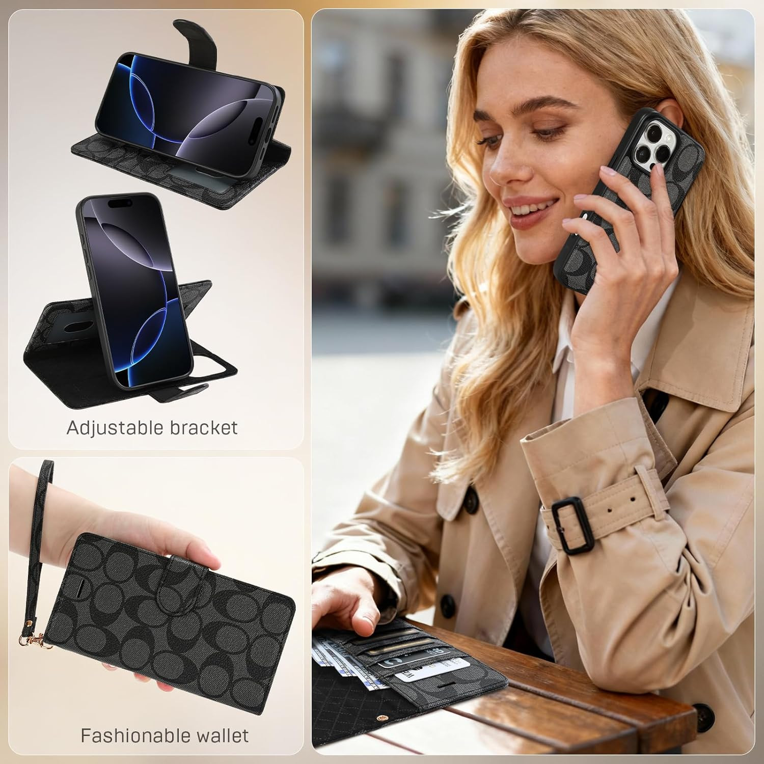 Luxury Designer Wallet Case for Iphone 16 Pro Max, Magnetic Detachable Cover wit