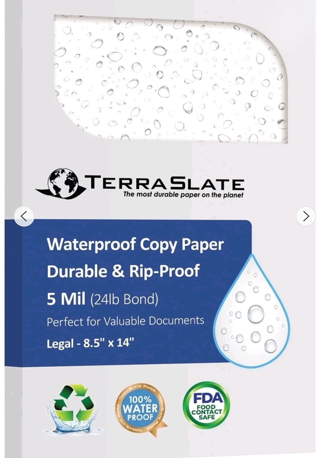 TerraSlate Waterproof Paper, 5 MIL 8.5×14, Laser Printer QTY 46 sheets