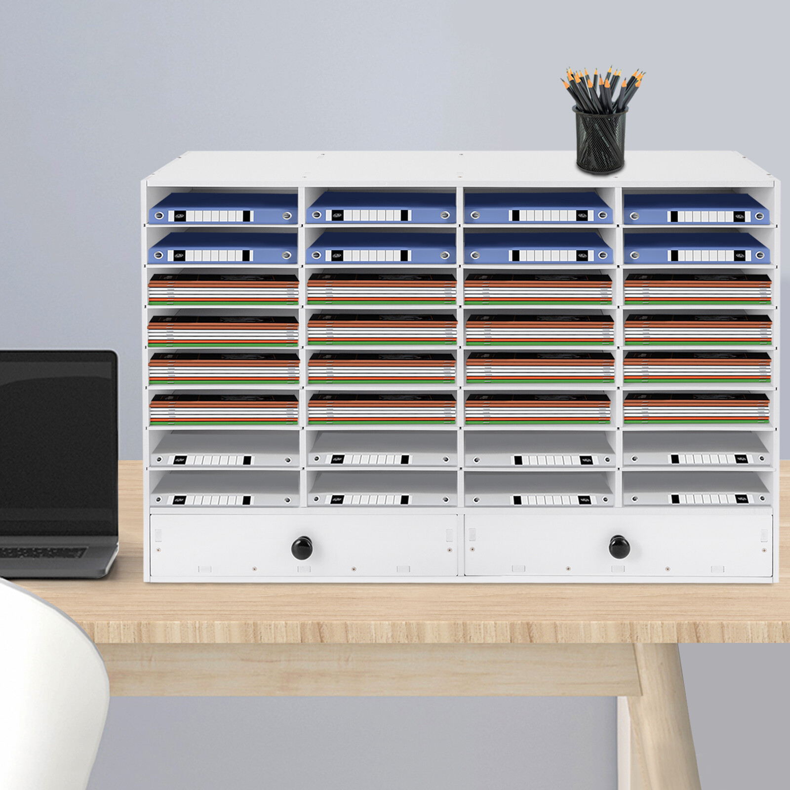 PVC 32 Slots Shelf Organizer Desk Accessories for Folders File Mail Sorter Rack
