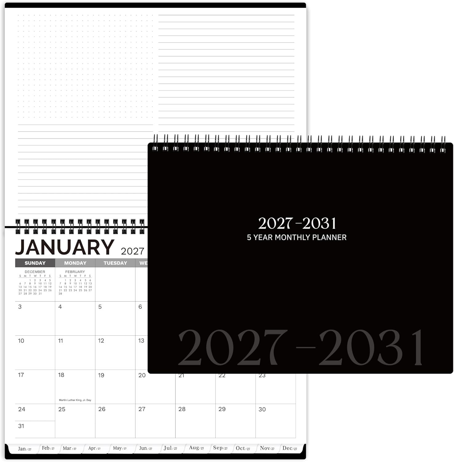 2027-2031 Planner with Unruled Daily Blocks and Notes Columns for Scheduling