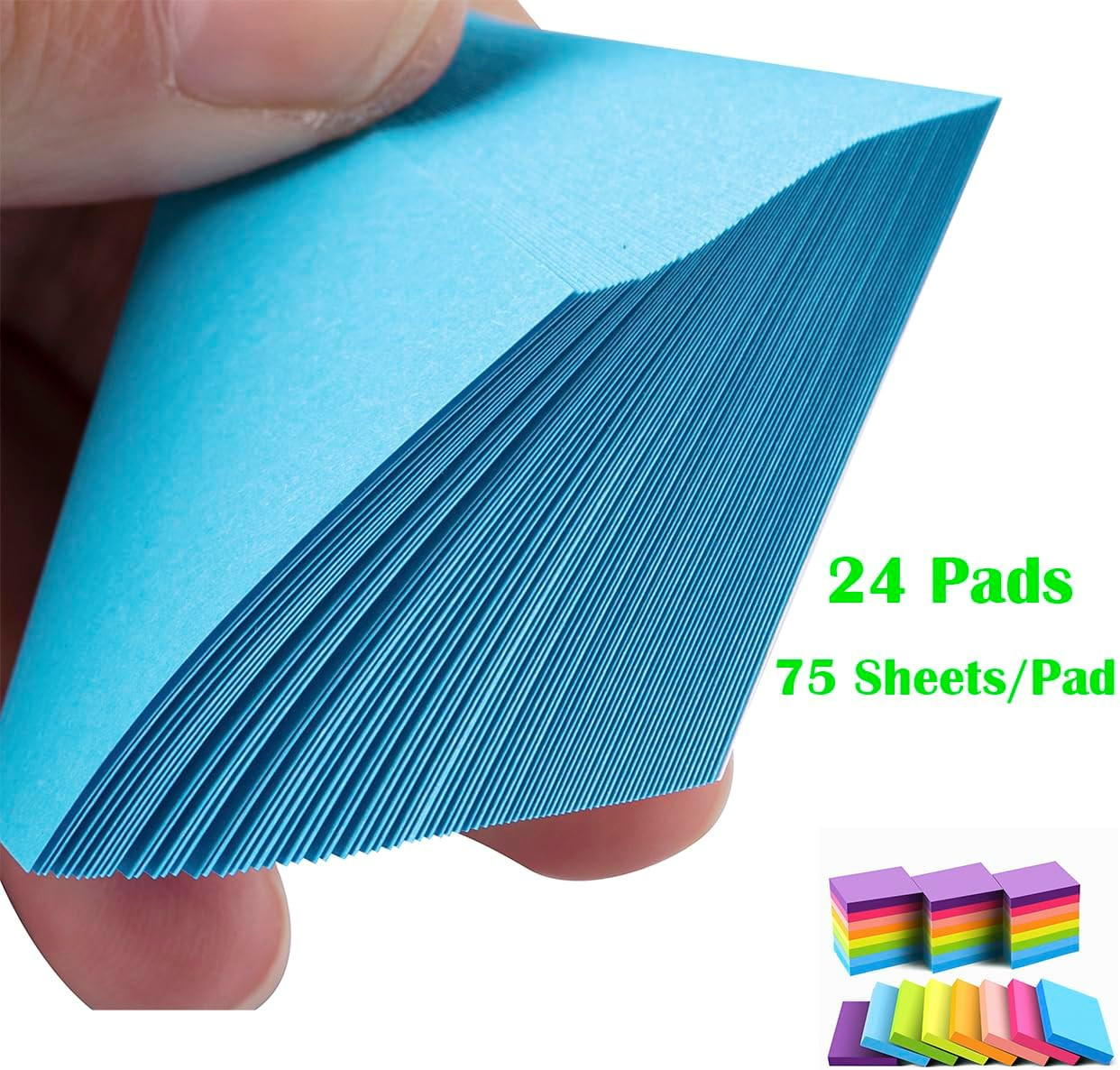 Mini Sticky Notes 1.5X2 Inches, Bright Colors Self-Stick Pads, 24 Pack, 75 Sheet