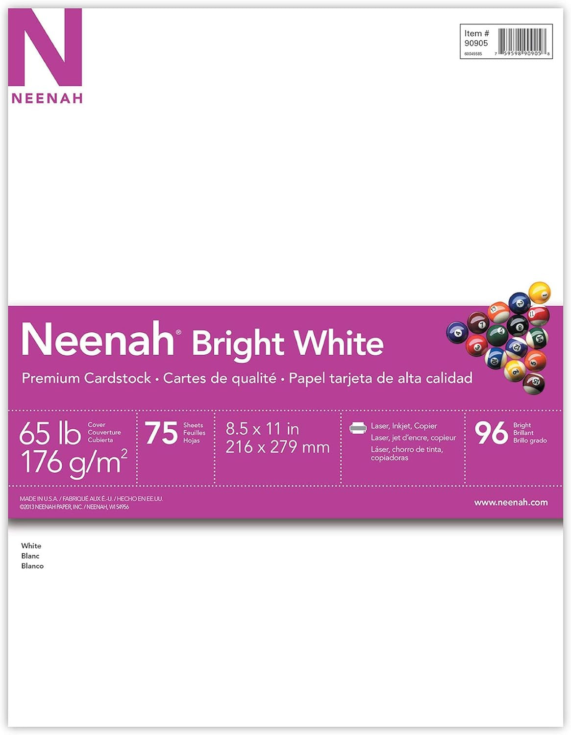 75 Sheets Neenah Bright White Cardstock 8.5″ x 11″ 65lb 176 GSM White (90905-02)