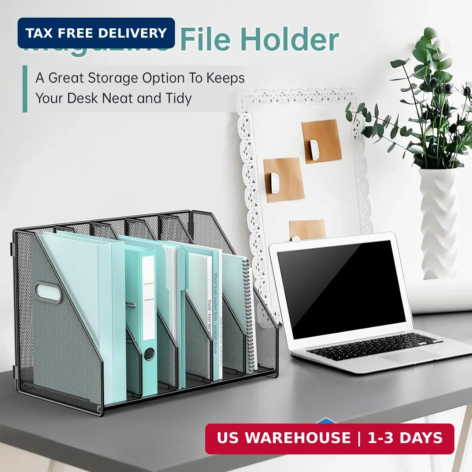 Gawerk Desktop File Magazine Folder Holder 5 Vertical Compartments, Desk Organiz