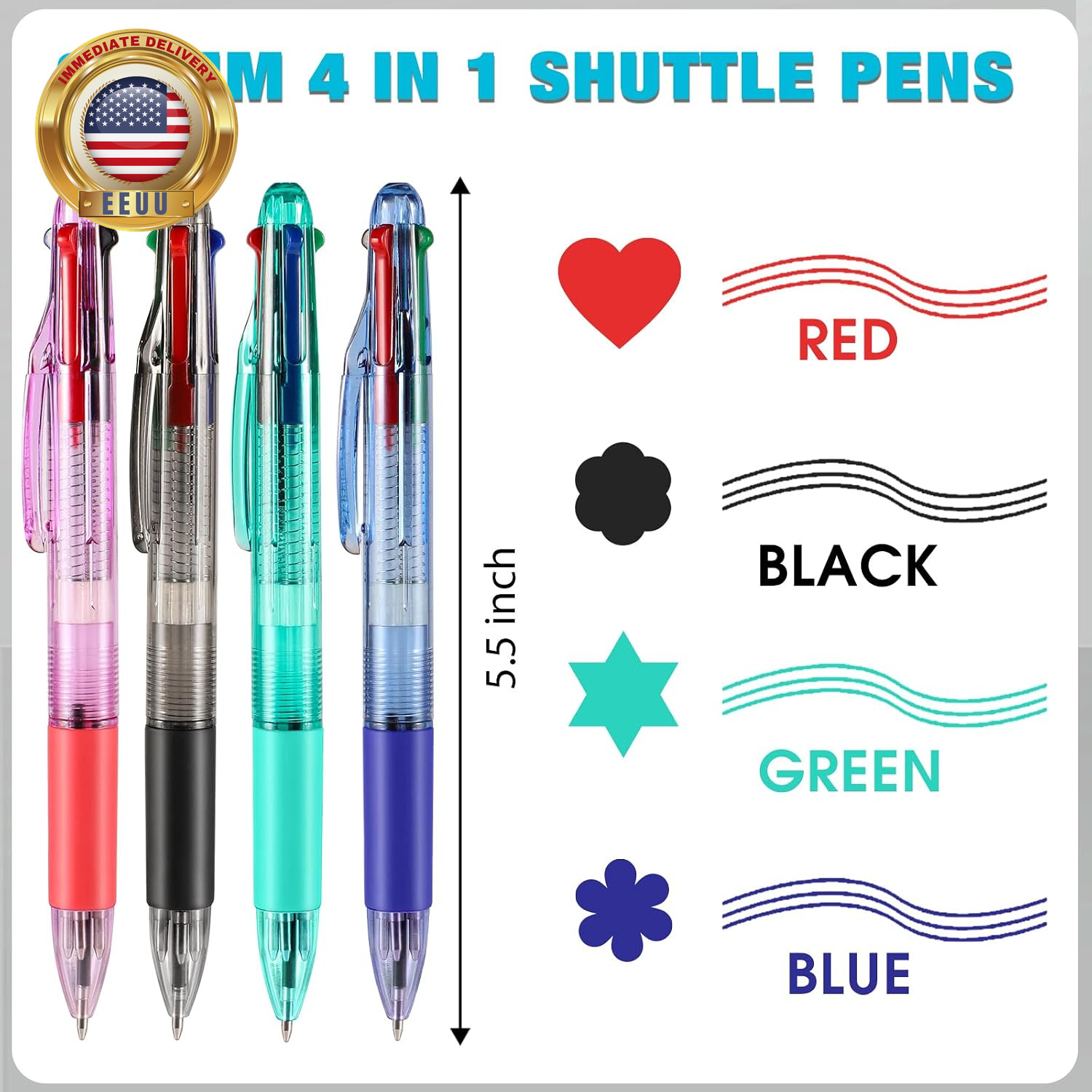 4 Peices Basic Multicolor Pen in One 4-Color Retractable Ballpoint Pens 0.7Mm Sm