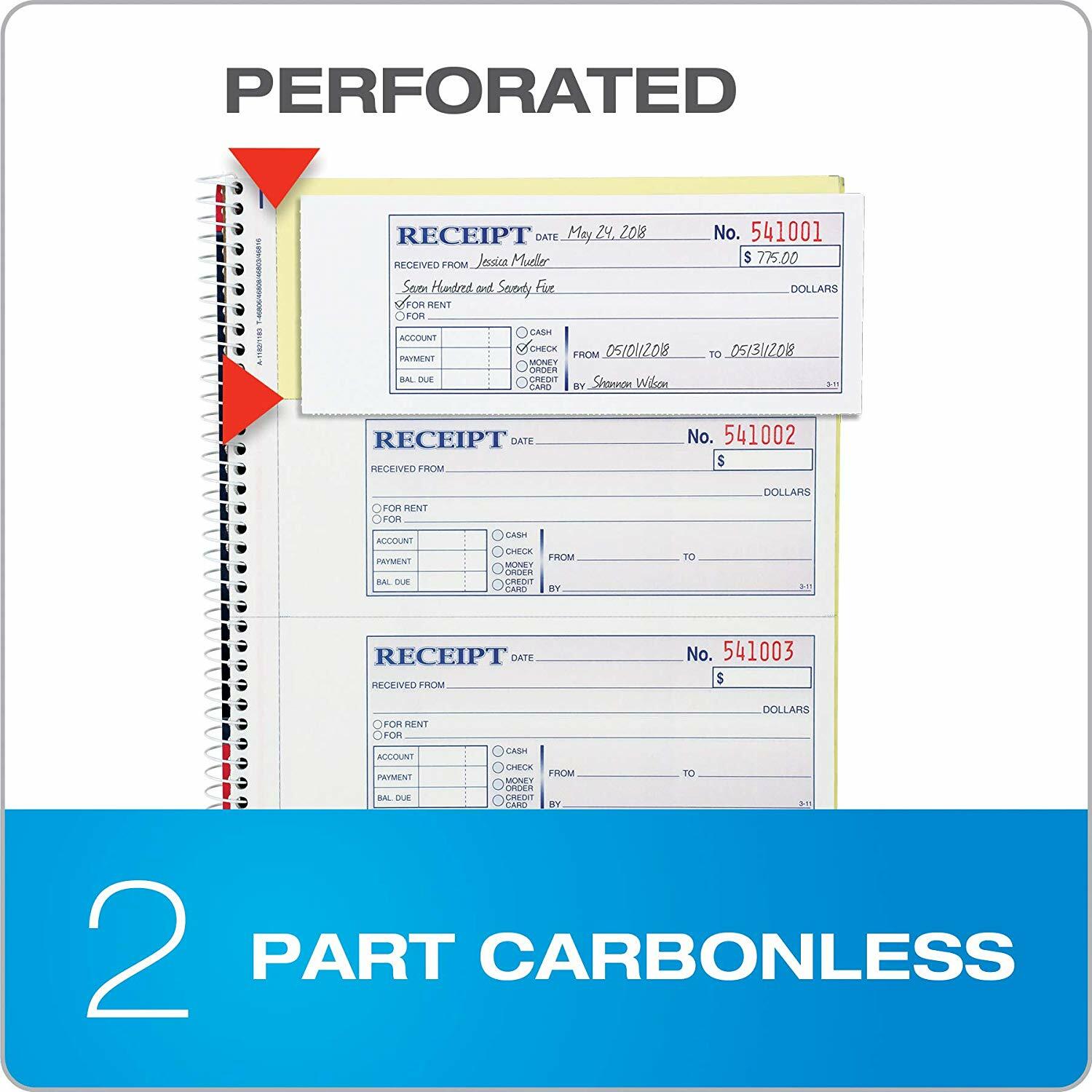 Adams Money and Rent Receipt Book, Spiral Bound, 2-Carbonless, 7-5/8″ x 11″
