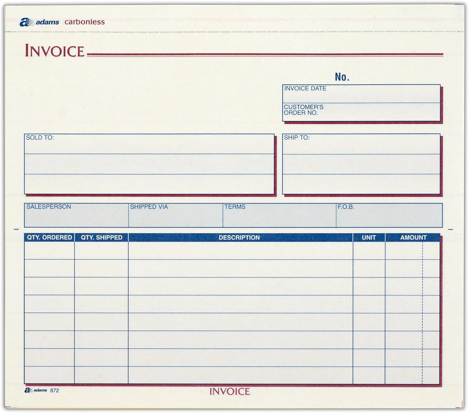 Invoice Unit Sets, 7.44 X 8.5 Inches, 3-Part, Carbonless, White/Canary/Pink, 100