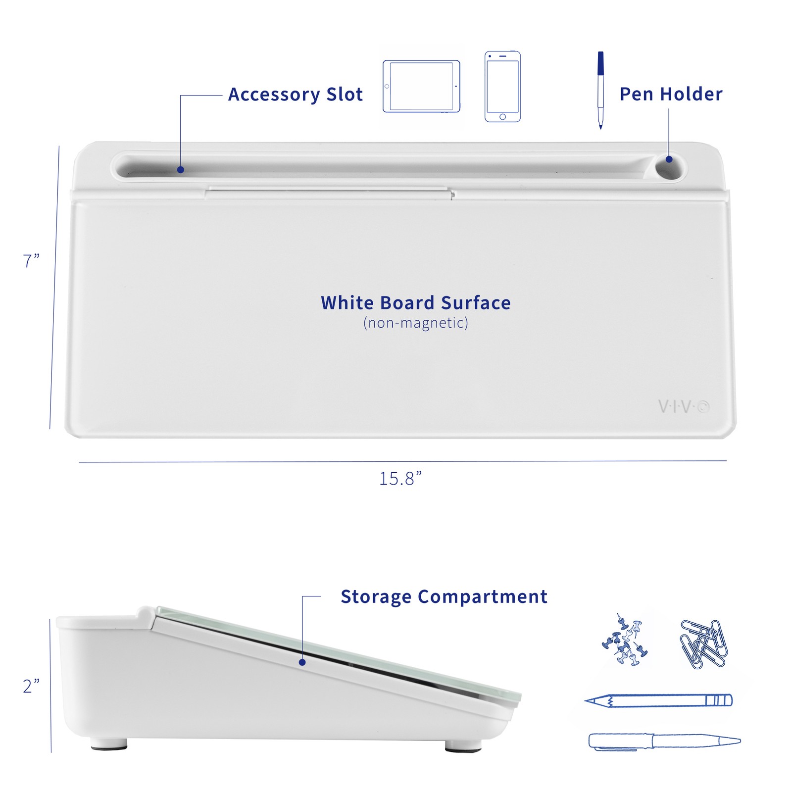 VIVO Desktop Dry Erase Board with Hidden Storage, 16″ x 7″ Glass Whiteboard