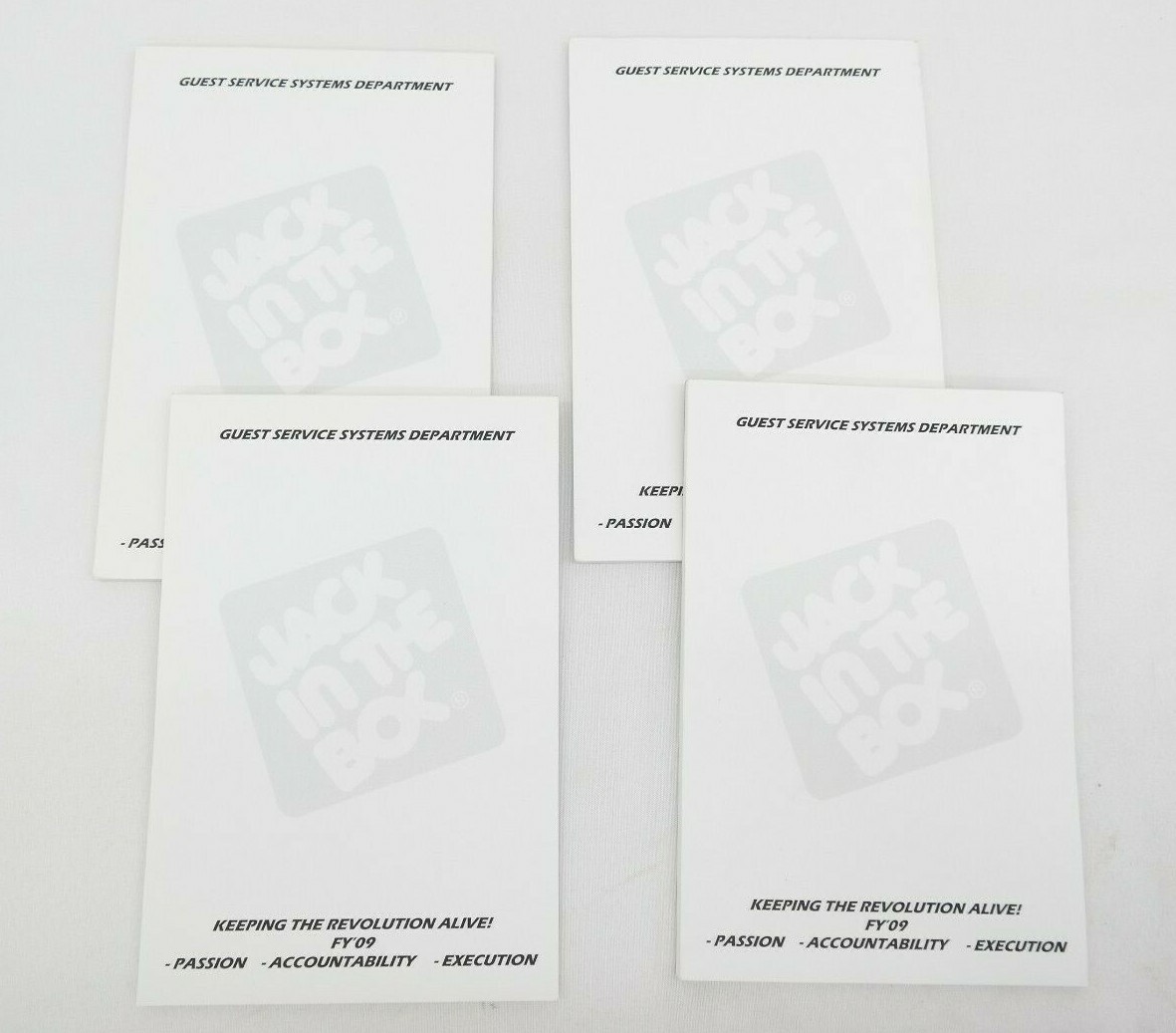 Jack in the Box Employee Notepads Approximately 50 Pages 9″ x 6″ Lot of 4 MK