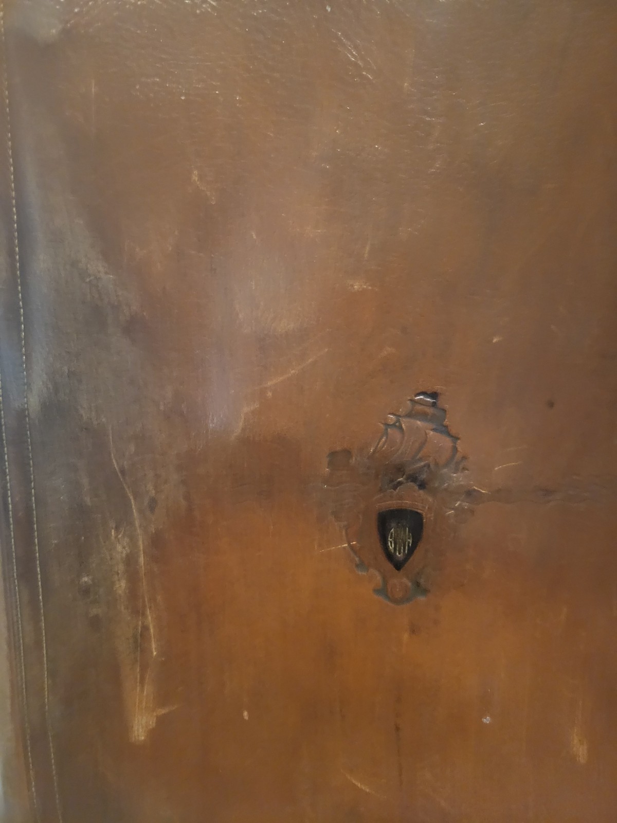 Vintage Embossed Leather Portfolio Business Folder File Case Steerhide Tan
