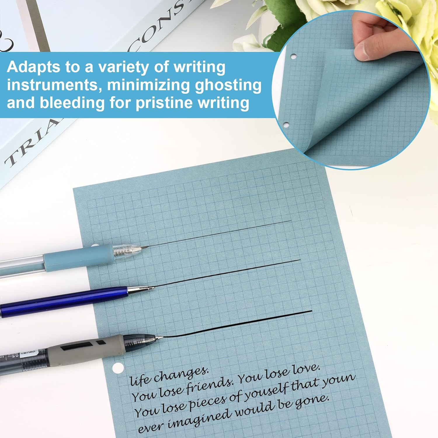 100 Sheets Half Letter 3 Hole Notebook Grid Paper Refill 5-1/2 X 8-1/2 Loose Lea