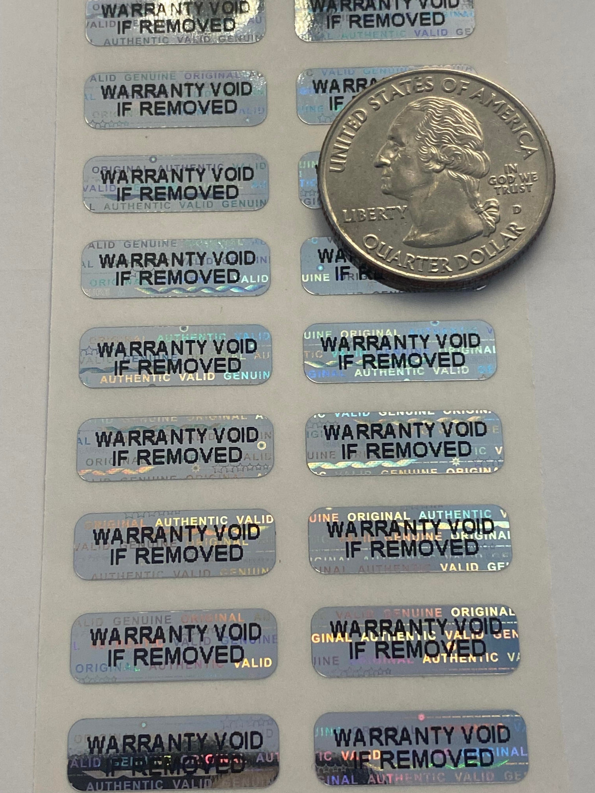 100 SMALL! WARRANTY VOID IF REMOVED SECURITY HOLOGRAM LABELS SEALS .75 X .25 IN.