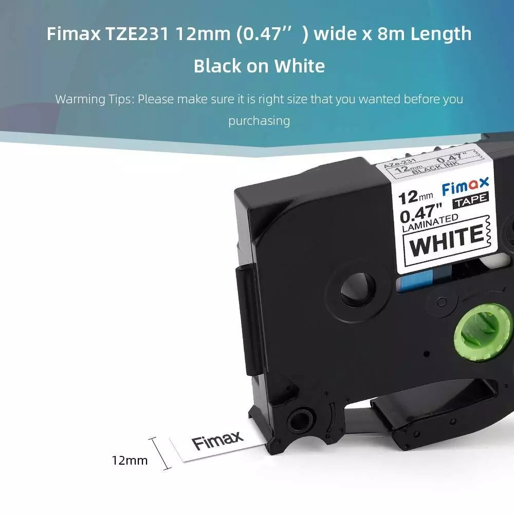 5/20/50 PK For Brother P-Touch TZe-231 TZ-231 12mm White Standard Laminated Tape