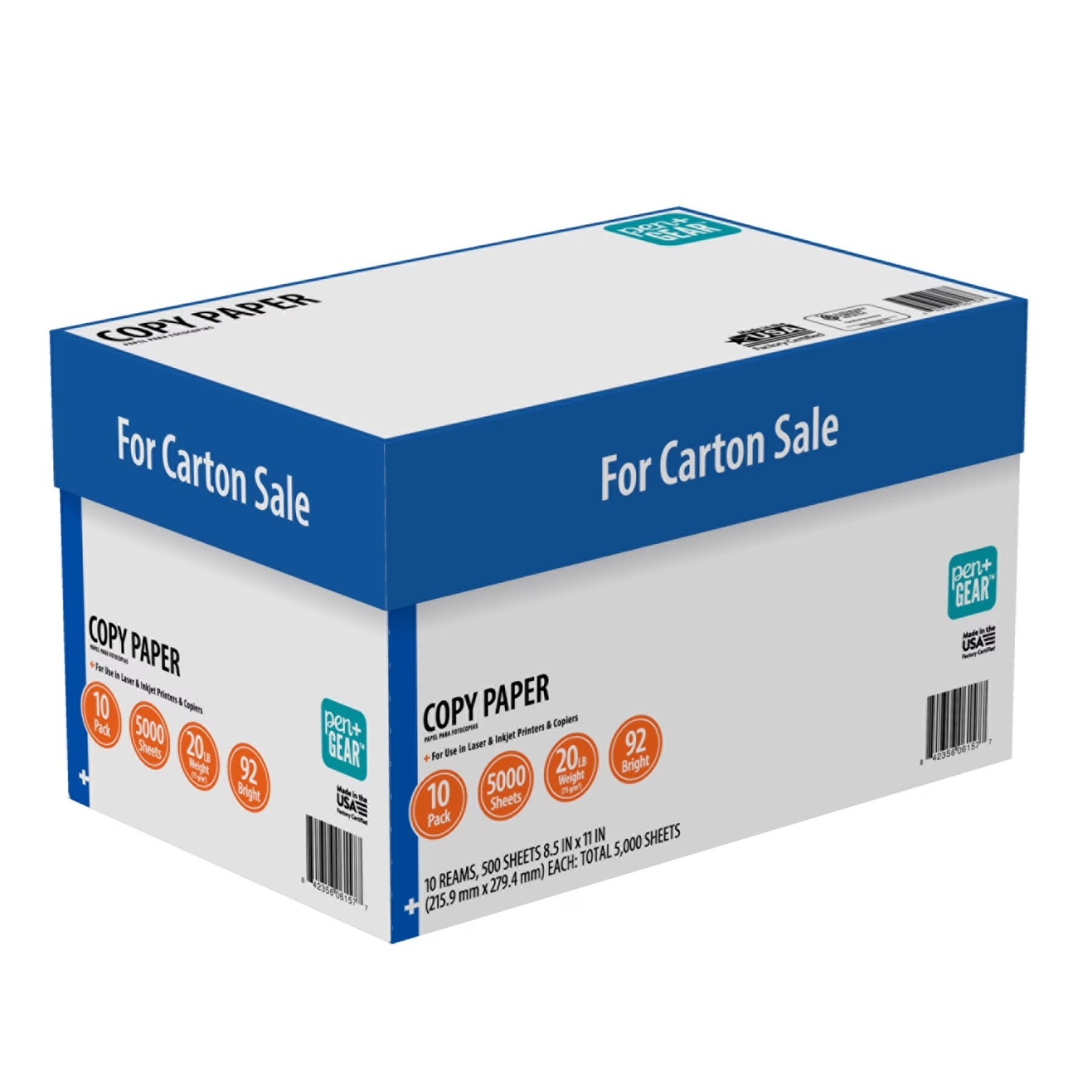 Pen+Gear Copy Paper, 8.5″ x 11″, 92 Bright White, 20 lb., 10 Ream Case 5,000