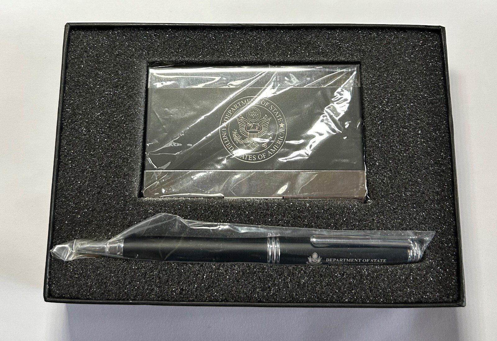 Department of State Metal Card Holder Pen Set in Matte Black Color