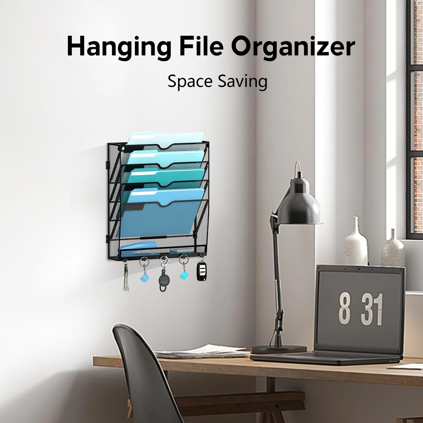 5 Tier Wall File Organizer Hanging File Organizer with 5 Hooks, Mail Holder …