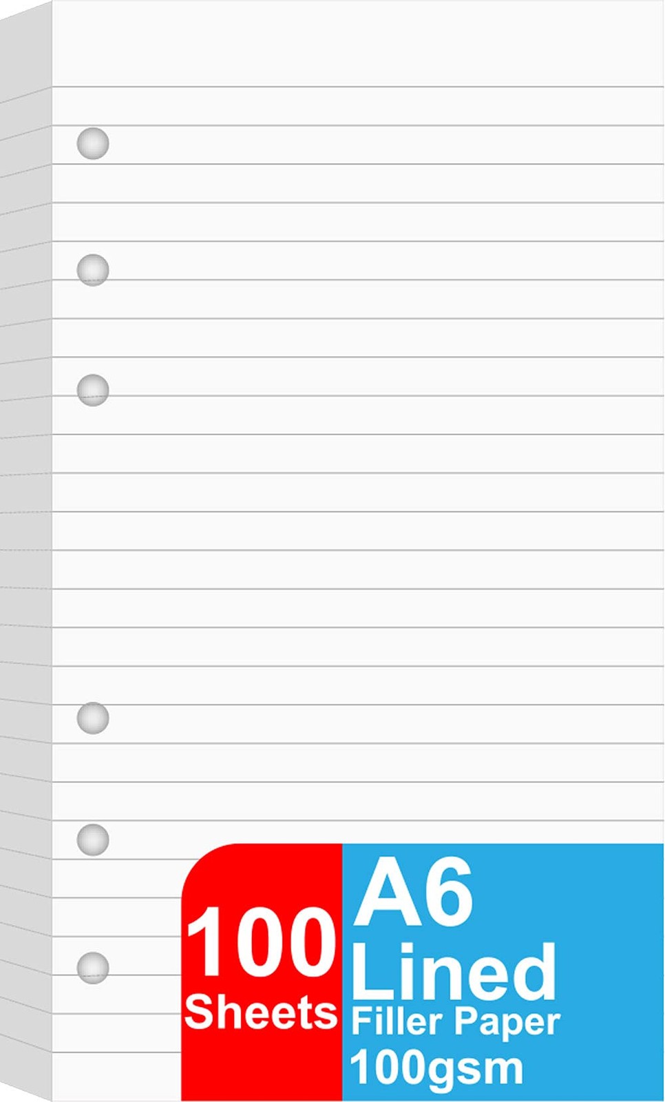 A6 Lined Refill Paper 100 Sheets/200 Pages 6-Hole Punched Filler Paper