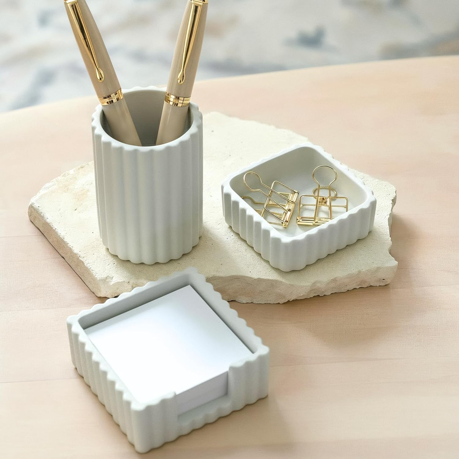 Modern Aesthetic Desk Accessories Set of 3 – Stylish Concrete Organizers for …