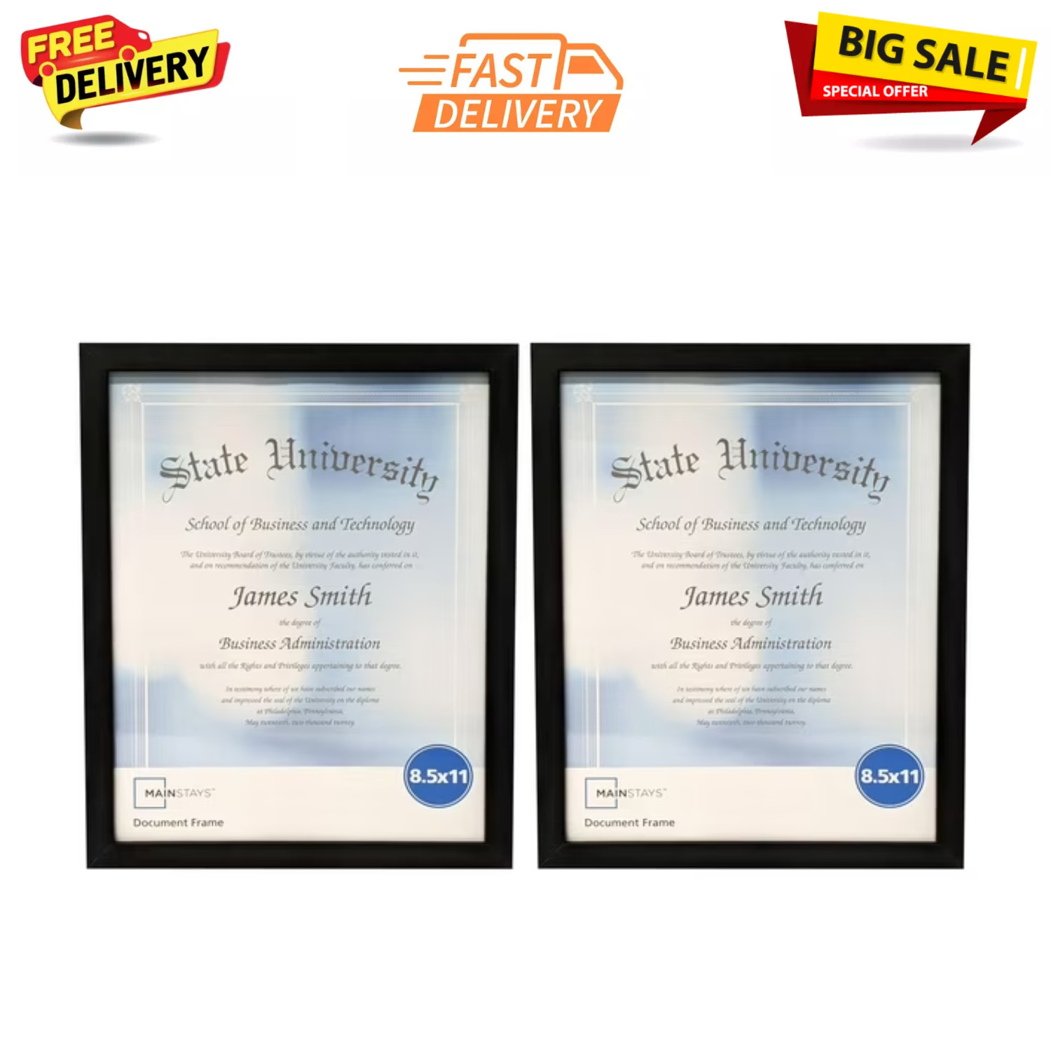 (2 Pack) 8.5×11 Document Picture Frame Certificate Wall Home Office Decor, Black