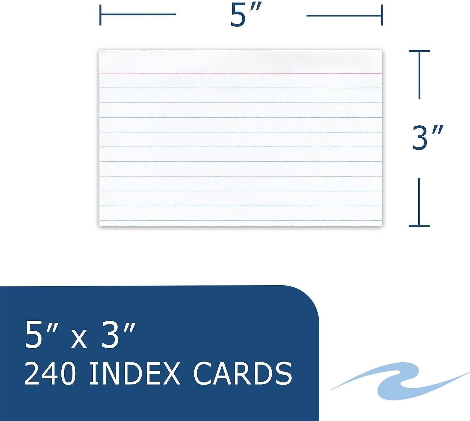 240 Ct 3×5 Index Cards, White, Ruled Front, Tray Holder Case