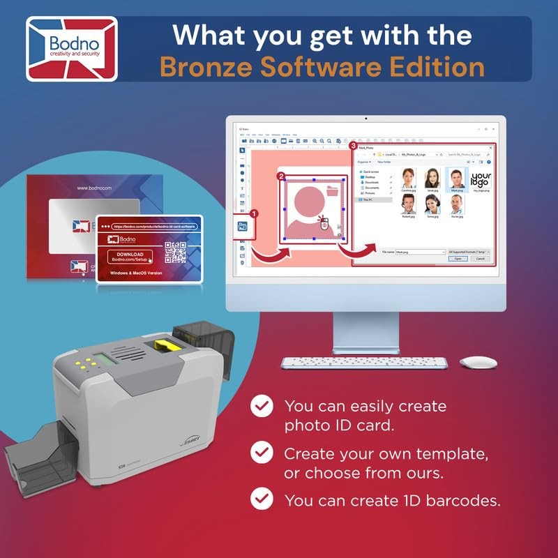 Bodno Seaory S26 Single Sided ID Card Printer & Complete Supplies Package ID