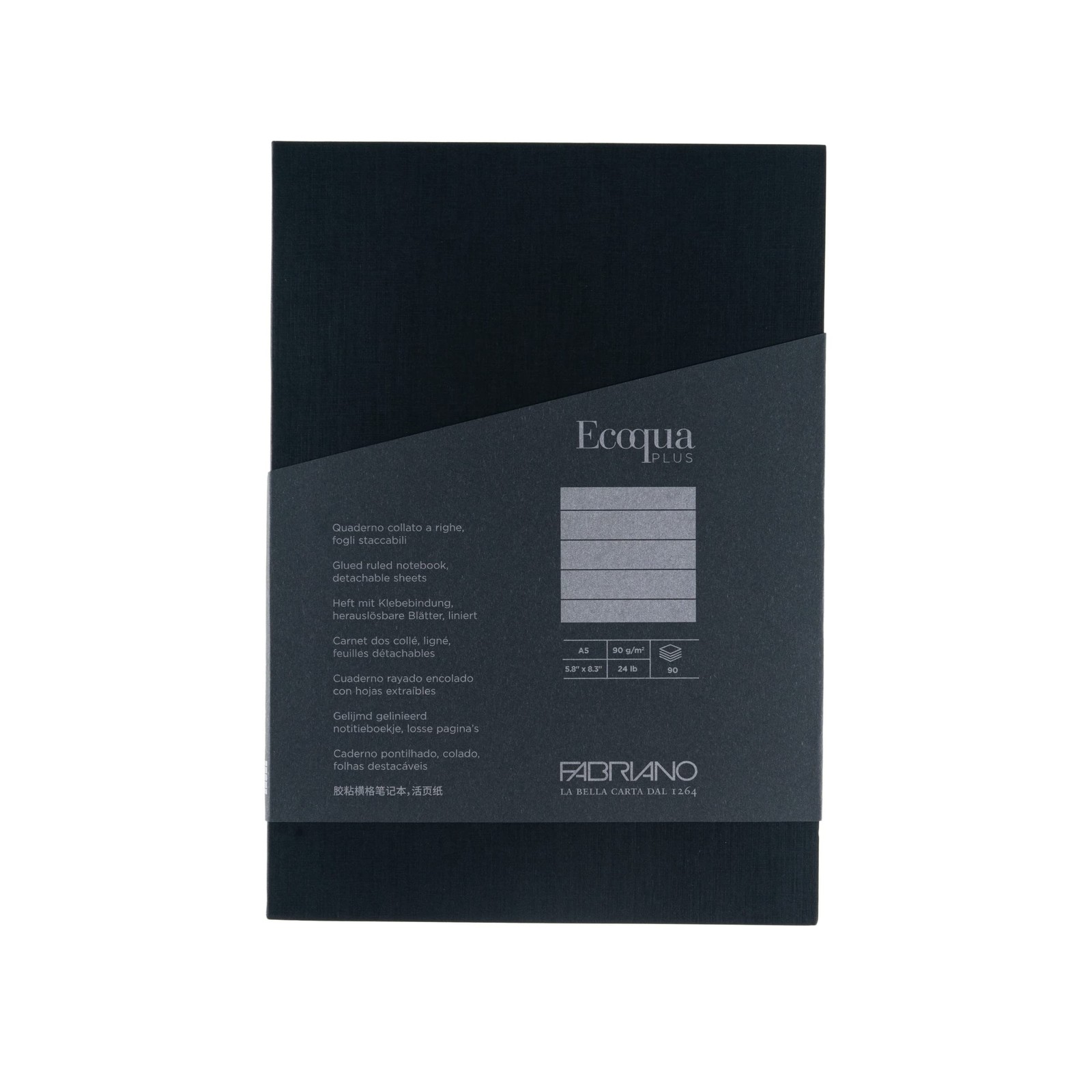 Fabriano Ecoqua Plus Glue-Bound Notebook, 5.8″ x A5 – x 8.3″, Black